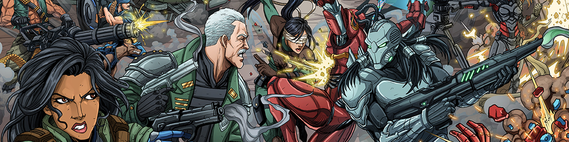 Heroes and villains fight on a chaotic, G.I. Joe-like battlefield.